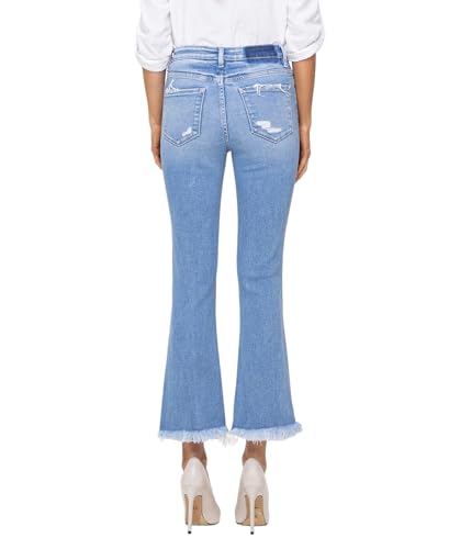 Flying Monkey High Rise Raw Hem Kick Flare Jeans Light Blue F5088-294