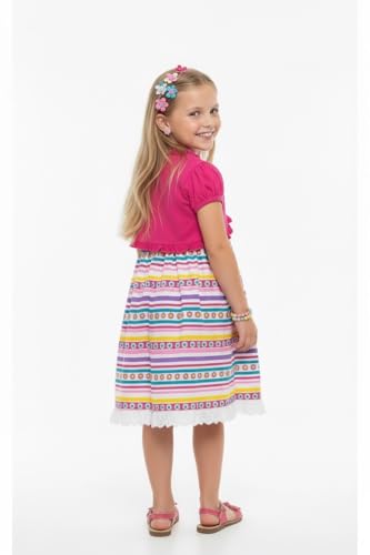 Image of ToBeInStyle Girls Two Piece Short Sleeve Dress and Matching Bolero Crop Cardigan Assorted Prints Cotton Blend Summer Outfit