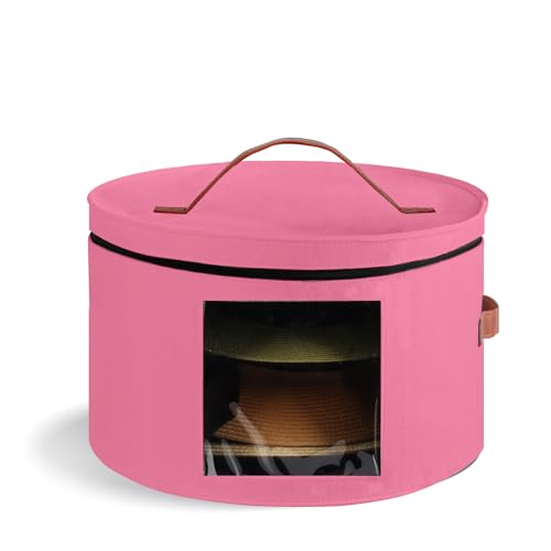 Samplife Hat Box,Hat Storage Box,Stackable Round Brim Hats Organizer Bag Container for Closet,Travel Hat Boxes for Women, Cowboy Hat Organizer, FoldableTravel Cap Boxes (05-Pink, 16.5" D x 10.5" H)