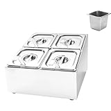 Pizza-Garnier-Station aus Edelstahl, Gewürz-Organizer und Trennwand, Lebensmittelbehälter für Pizza-Zubereitung und Grill, Serviertablett für Zutaten, 34 x 40 x 24 cm