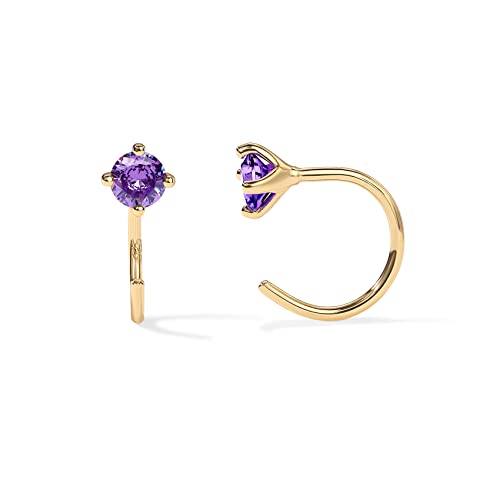 Pavoi 14K Yellow Gold 925 Sterling Silver Huggie Half Hoop Earrings For Women | Tiny Boho Amethyst Cartilage Earring #TOP21