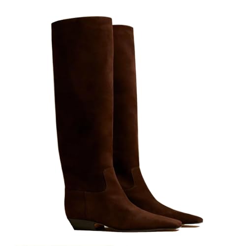 Women's Square Toe Flat Heel Knee High Boots Slip On Boots Low Heel Formal Wide Calf Comfortable Retro Casual Walking Party Office Flat Boots2