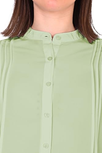 Image of Women's Regular Fit Solid Pleated Cotton Blend Shirts