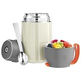 Noxtioanip Termos per Alimenti 650ml, Contenitore Termico per Alimenti Caldi, Portavivande Termico Acciaio Inossidabile con Cucchiaio Pieghevole, Isotermico Sottovuoto, Thermos Pappa(Bianco)