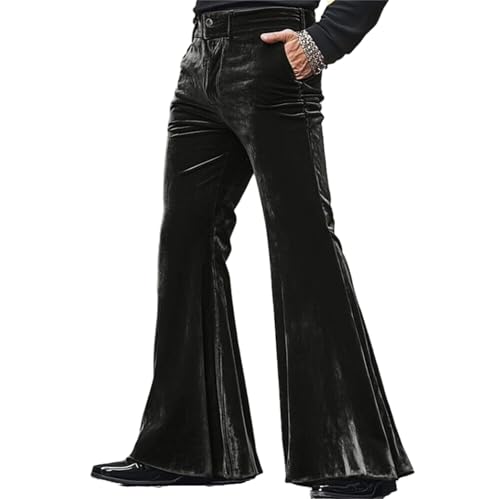 Men's Vintage 60s 70s Bell Bottom Stretch Fit Classic Comfort Flared Retro Leg Disco Pants