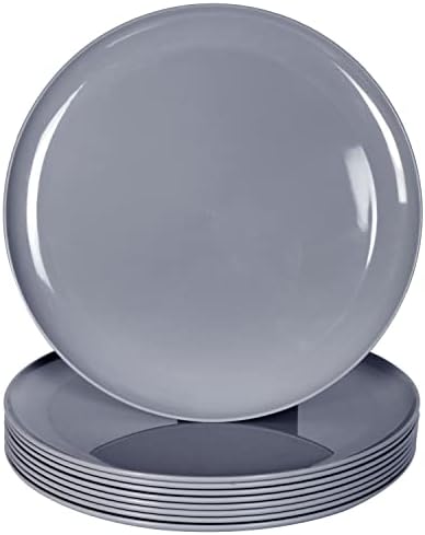 Youngever 9 Pack 25CM Re-usable Plastic Plates, Large Plates, Dinner Plates, Set of 9 (Grey Color)