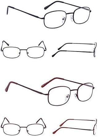 Gr8Sight 4-Pack Metal Frame Reading Glasses with Spring Hinged Arms for Women and Men Readers
