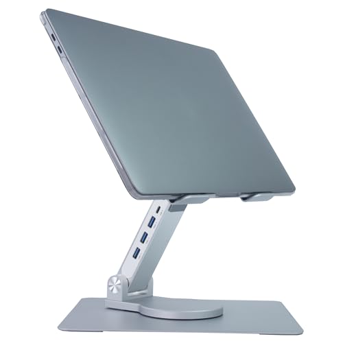 Vanli's Adjustable Laptop Stand With 360 Rotating Base, Foldable Ergonomic Riser for Desk, Swivel Computer Stand for Tablet, Metal Holder Collapsible, Fits 13-17
