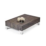 MDF/Acero INOX satinado Mobilifiver Mesa de Centro, Modelo Evolution 90, Color Roble marrón, 90 x 60 x 24 cm