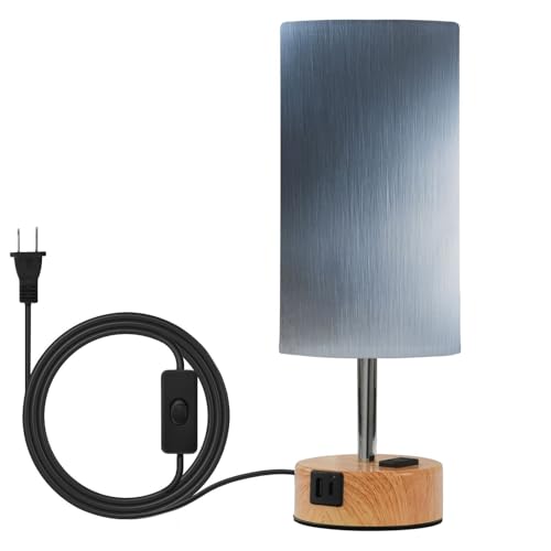 xigua Metallic Gray Color Bedside Table Lamp with USB Plug
