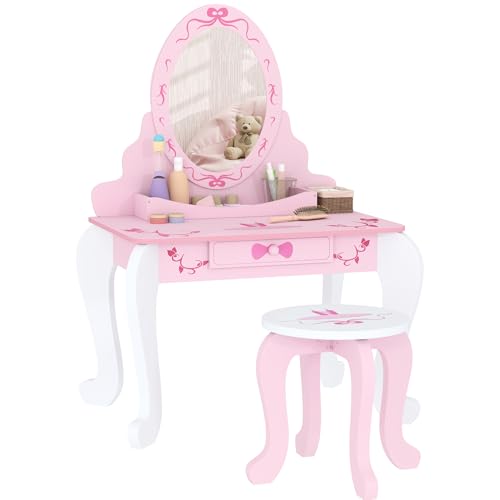 AIYAPLAY Kids Vanity Table Set, Ballet Theme, Pink