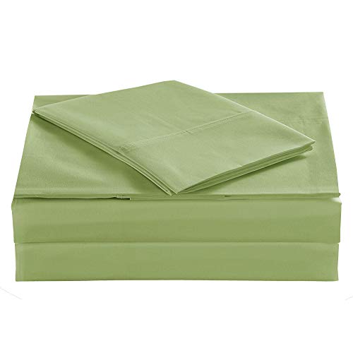 ELINEN King Percale Bed Sheets, 200 Thread Count Cotton Polyester Blend Sheet Set,Wrinkle Free,Breathable,Crisp Refreshing Feeling, 60 Cotton 40 Polyester Cotton Rich Sheets 4 PC(Green Frond,King) by ELINEN - Used condition - US$37.81