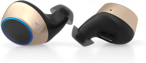 Creative Outlier Gold TWS True Wireless Sweatproof Earphones with Software Super X-Fi, Bluetooth 5.0, aptX/AAC, Long Battery Life 39hrs Total, 14hrs Per Charge, Siri/Google Assistant (Gold) (Renewed)