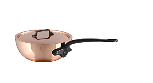 Mauviel M'heritage M200Ci 2Mm Polished Copper & Stainless Steel Splayed Curved Saute Pan With Lid, And Cast Iron Handles, 2.1-Qt, Made In France #TOP25