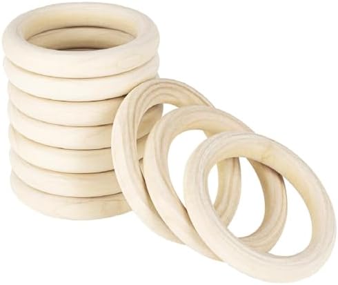 10 Pack Wood Rings for Crafts, Natural Wood Rings for Macrame, Un...