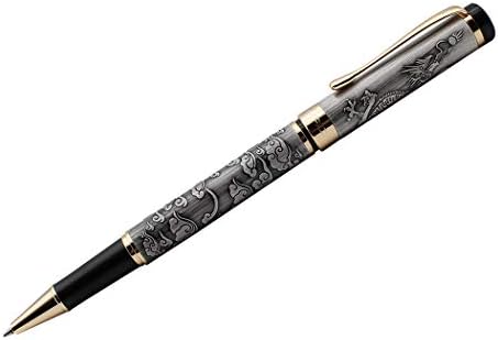 zoohot Ancient Silver Jinhao Dragon Rollerball Pen, Vintage Pens Collection, Business Pen (0.5mm)