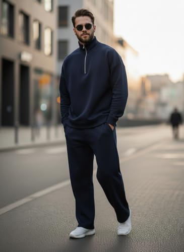 Image of Mack Jonney Solid Half Zipper Track Suit for men | Co-ord Set | Warm Fleece Tracksuit Set | Full Sleeve Sweatshirt