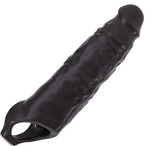 BDSMYEE Gaine de Pénis de 28 CM pour Homme, Extension du pénis avec Anneau Testiculaire Gaine Penien Réaliste Masturbateur Jouets Sexuels pour Couples (Noir)
