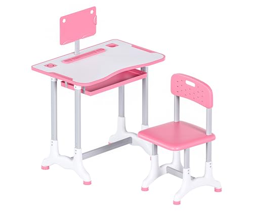 طقم مكتب وكرسي عملي للأطفال من فانز، طاولة دراسة مدرسية بارتفاع قابل للتعديل مع فتحة لحمل الكتب، كابينة تخزين للأولاد والبنات، بينك