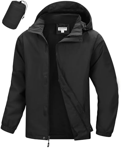 33,000ft Regenjacke Herren Wasserdichte Atmungsaktiv Leichte Outdoorjacke | 5000mm H₂O Windjacke, Dünne Windbreaker mit Kapuze, Faltbar, Männer Fahrrad Jacke mit Netzfutter für Wan