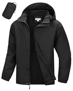 33, 000ft Wasserdichte Regenjacke für Herren Atmungsaktiv Fahrrad Jacke Leichte Outdoorjacke Windjacke Regenmantel mit Kapuze Schwarz L