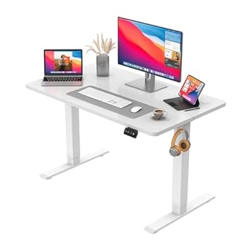 JUMMICO Scrivania regolabile in Altezza, Standing Desk, Scrivania da Ufficio Elettrica Regolabile con funzione di memoria, 100 x 60 cm Bianco
