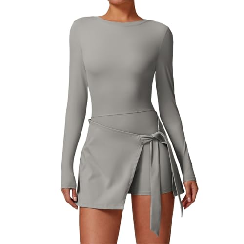 Image of RRYPBOVG Women's One-Piece Yoga Suit Short Sports Jumpsuit Long Sleeved Gym Set Women Yoga Clothes Rompers Workout One-piece Suit Female Outdoor Recreation Bodysuits(Grey Set 1,M)