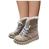 Bcshiye Women's Mid Calf Winter Snow Boots Faux Fur Warm Outdoor Walking Non Slip Casual Flat Lace-up Ankle Booties
