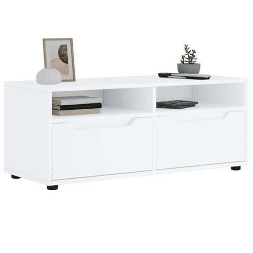 Iiaky Mueble de TV VISNES Blanco 100x40x38 cm Madera Mueble TV Salon Mueble TV Madera Mesa Television Salon Mueble salón TV de ingeniería