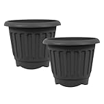 simpa Round Chunky Black Plastic Indoor or Outdoor Planters - Set of 2 Pots 30cm