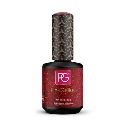 Pink Gellac Shellac Gel Nagellack 15 ml für UV LED Lampe | 233 Flashy Red Rot mit Glitzer | Gel Nail Polish for UV Nail… – Bild 3