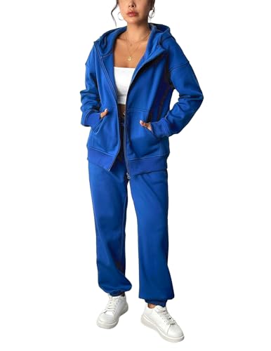 PINSPARK 2 Piece Sets for Women Fleece Sweatsuits Zip Up Hoodie Sweatshirts Drawstring Jogger Sweatpants With Pockets 2024