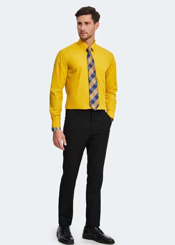 Image of HISDERN Mens Dress Shirt with Tie Pocket Square Set Classic Button Down Shirt Matching Tie Long Sleeve Shirts