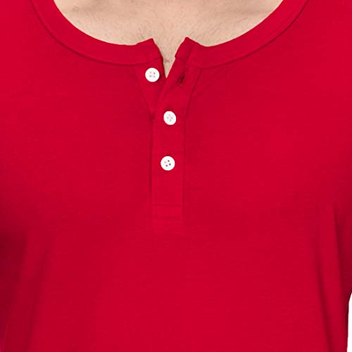 Image of London Hills Henley Neck T Shirt for Men | Tshirt for Man | T Shirt for Men | Mens Casual T Shirts | Cotton Blend Solid Half Sleeve Button Neck Slim Fit Casual Tee