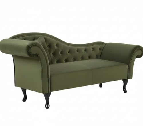 Image of Velvet Modern Chesterfield Chaise Lounge Couch 188 X 61 X 76 for Your Loving Space (Olive Green, Standard)