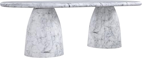 Image of Meridian Furniture 708White-T Cosenza Collection Art Deco 96 inch Indoor /Outdoor Concrete Dining Table with White Marble Finish, 96 inch W x 44.5 inch D x 30 inch H, White