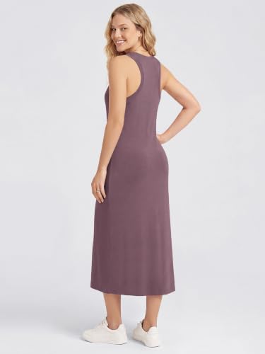 Image of ODODOS Modal Soft Front Split Midi Dress for Women, V Neck Sleeveless Casual Summer Tank Dress