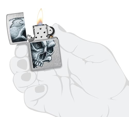 Image of Zippo Skull and Flame Windproof Lighter - Fiery Skull Color Image Design on Matte Finish, Refillable, (BIS Certified)