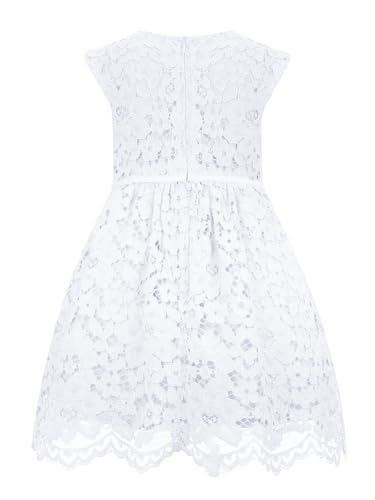 ALLOVIN Girls & Toddlers Sleeveless A-Line Lace Party Dress Birthday Wedding & Flower Girl Dress with Beaded Bowknot | Pure White | 11-12Y — view 4