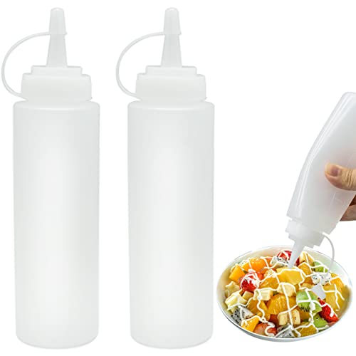 2 Piezas Botella Salsa Exprimible Plastico Transparente, Dispensador Ketchup y Mostaza Squeeze Bottle 250ml