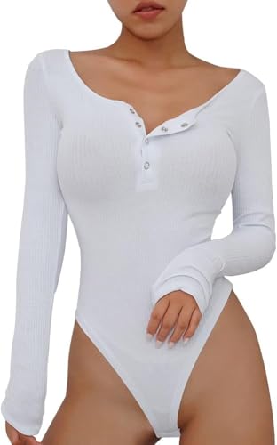 QKEPCY body damen Langarm Rundhals Bodysuit Tops Damenbody Elegant mit...