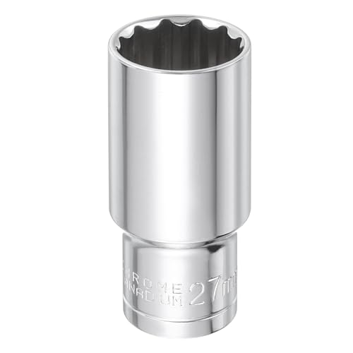 Image of sourcing map 12 Points Metric Deep Socket 1/2" Drive 27mm Impact Socket Cr-V Steel Chrome Plating Flip Sleeve Nut Driver Wrench for Home Auto Nuts Bolts Repair