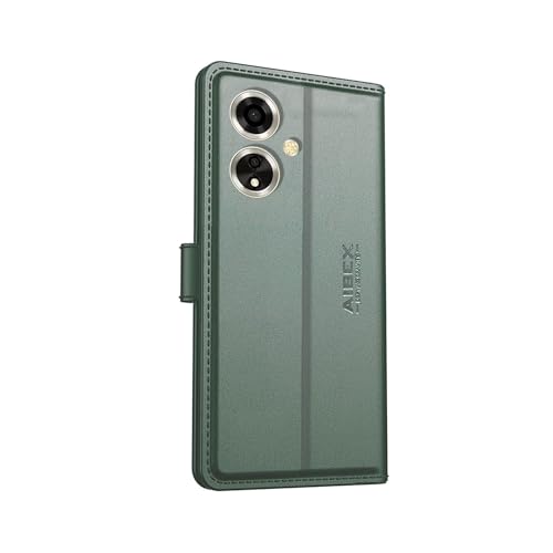 Image of AIBEX Compatible for Oppo A59 5G Flip Cover Leather Finish | Inside TPU with Card Pockets | Wallet Stand | Complete Protection Flip Case - Green