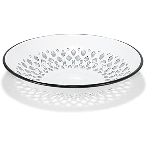 Red Co. Enamelware Metal Classic 9.5 Inch Round Flat Food Strainer Colander, Solid White/Black Rim Cover