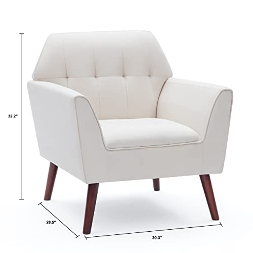 Kingfun Linen Fabric Accent Chairs for Bedroom, Midcentury Modern Accent Arm Chair for Living Room, Comfy Reading, Tufted Comfortable Sofa Chair, Upholstered Single Sofa, Ivory Beige