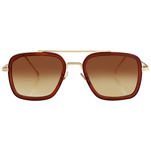 Image of Kursan Polarized Tony Stark Sunglasses for Men Women Vintage Square Metal Frame Iron Man and Spider-Man Eyeglasses