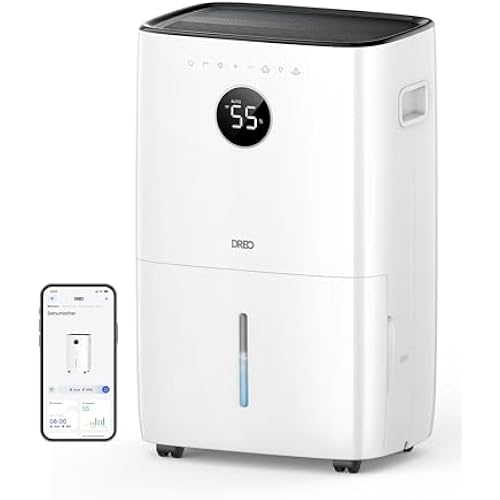 DREO 110-Pint Smart Dehumidifier for Basement, 4500 Ft² for Large Room, 2 Gallon Water Tank, Auto/Comfort/Constant Mode Dehumidifiers for Home, Bedroom, Bathroom, with Drain Hose, Black, 711S