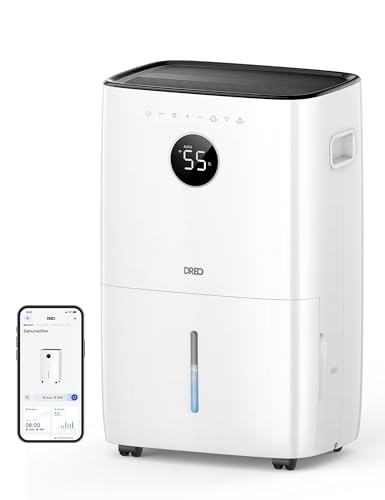 Image of DREO 110-Pint Smart Dehumidifier for Basement, 4500 Ft for Large Room, 2 Gallon Water Tank, Auto /Comfort /Constant Mode Dehumidifiers for Home, Bedroom, Bathroom, with Drain Hose, Black, 711S