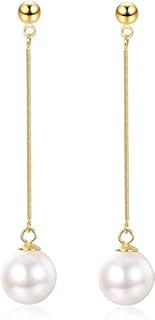Sllaiss Gold Pearl Drop Earrings 925 Sterling Silver Dangle Earrings for Women 14K Gold Plated Earrings Long Earrings Snake Bone Chain