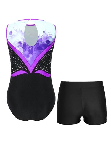 Unitard imprimé violet de gymnastique et danse pour filles - 2
